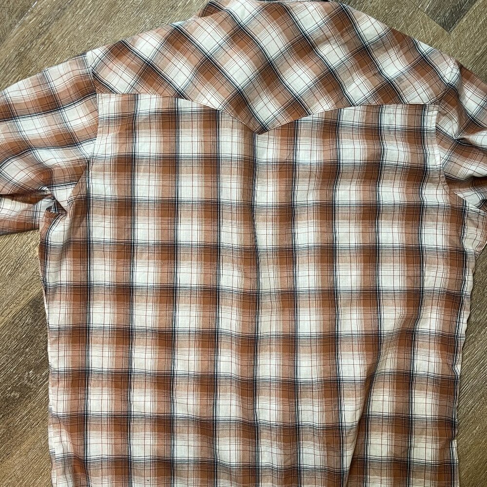 Wrangler Western Brown Plaid Short Sleeve Shirt - Pearl Snap - Men's Large - Picture 9 of 9